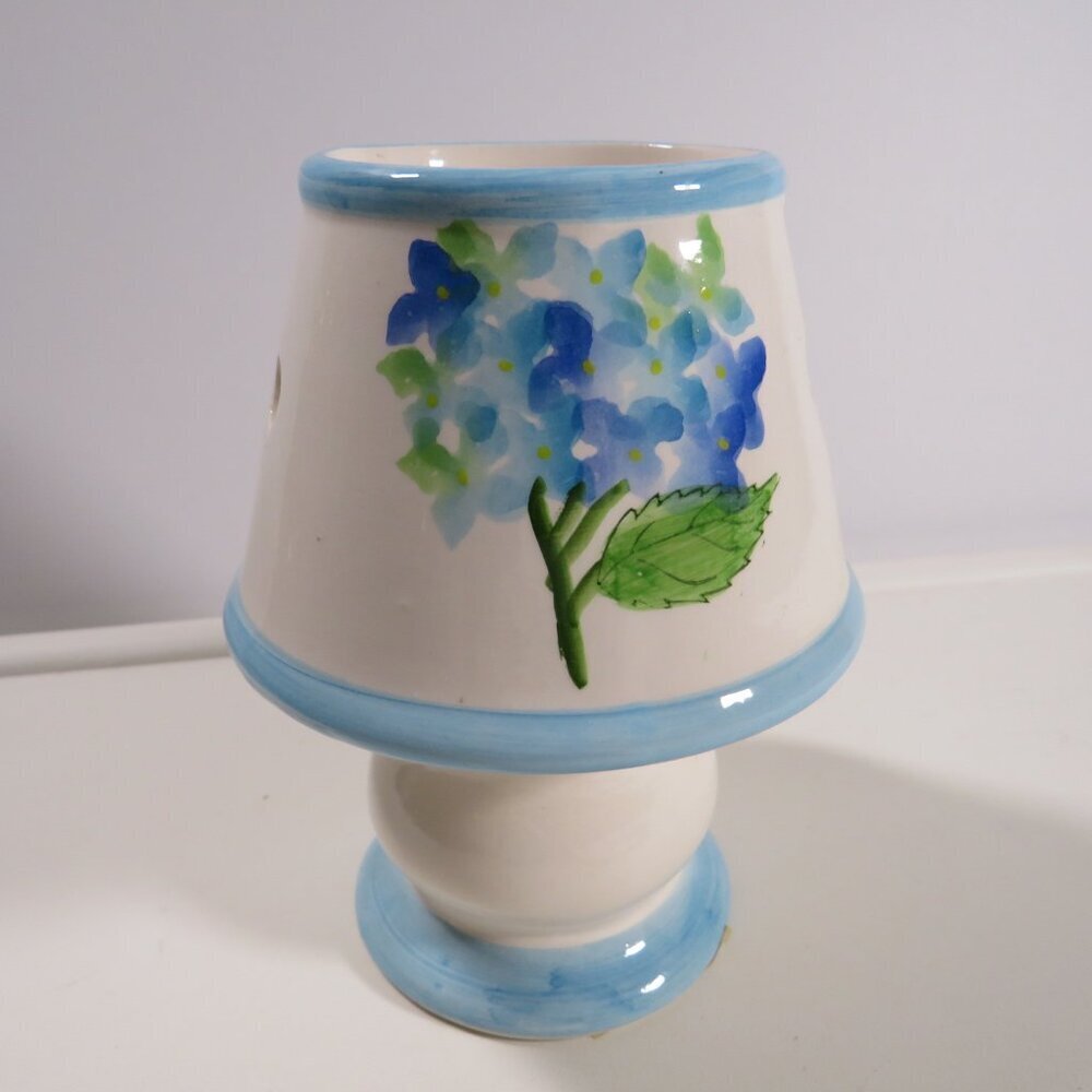 Hand painted Hibiscus Blue Flower Ceramic Tea Light Lamp (two sided)